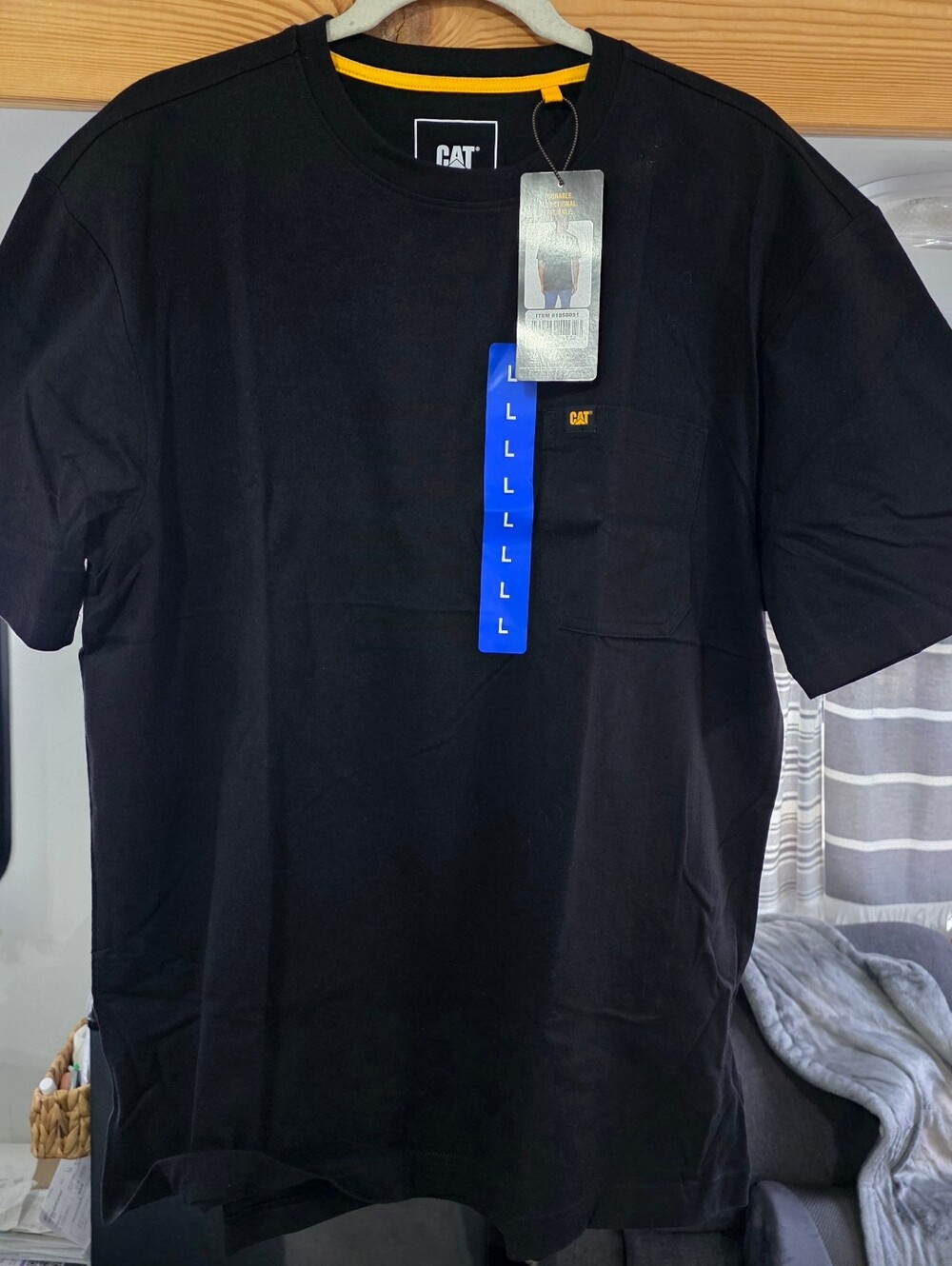 Men's CAT Caterpillar Workwear Brand Black Pocket T-Shirt - Large